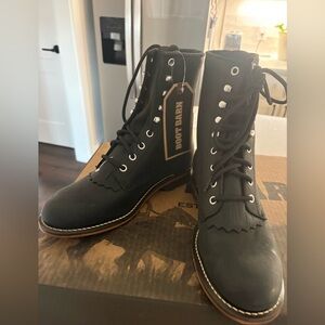 Justin Women's McKlean black Lace-Up roper Cowgirl western Boots Sz 9 NEW